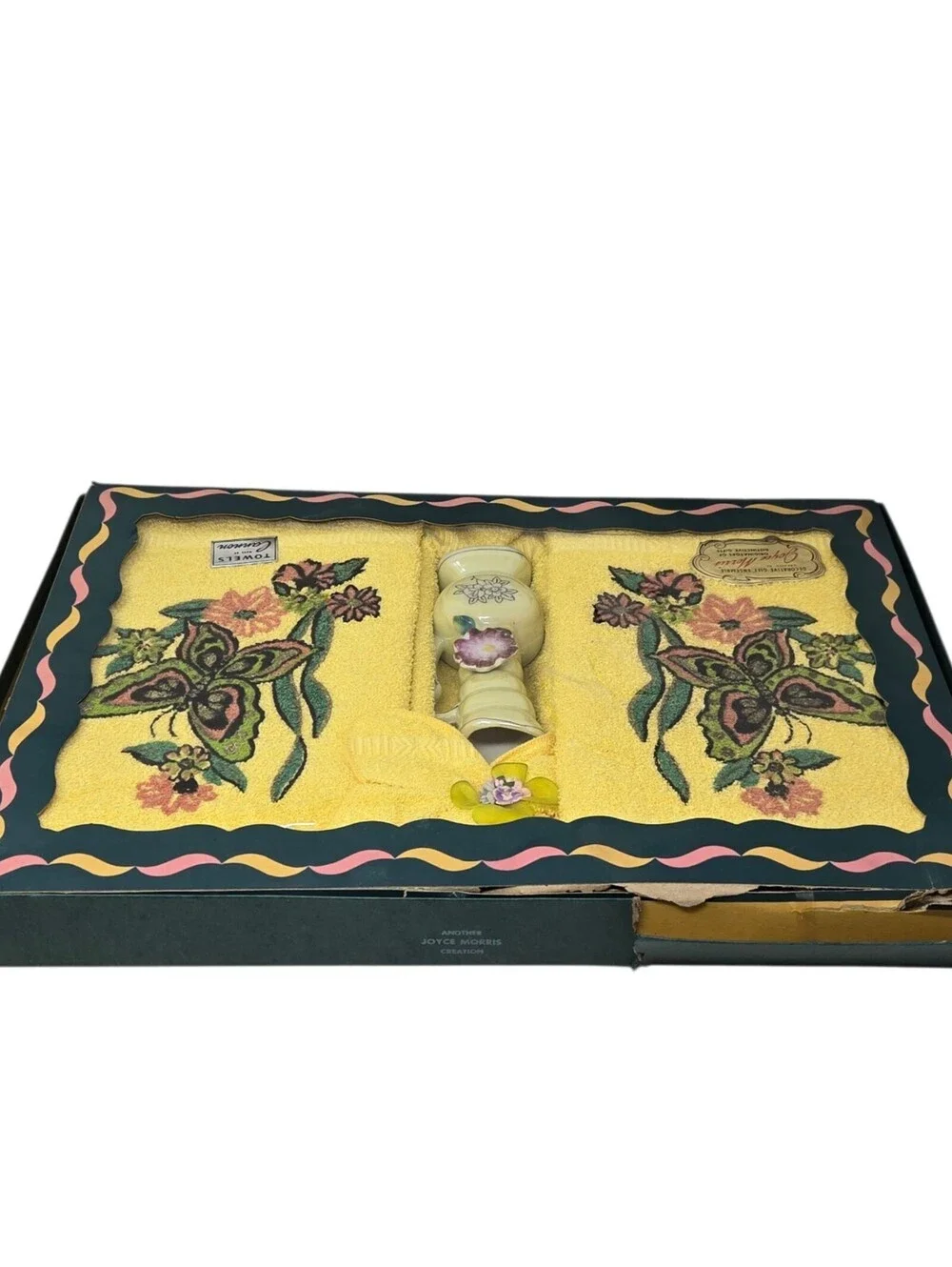 VTG Cannon Bath Towels Gift Set Butterflies Joyce Morris Vase NOS RARE READ
